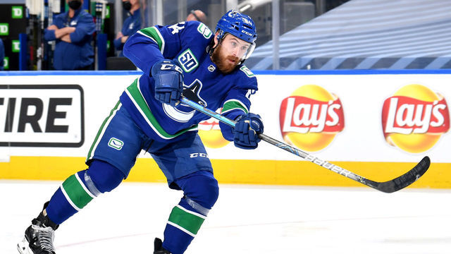 EDMONTON, ALBERTA - SEPTEMBER 03: Tyler Motte #64 of the Vancouver Canucks attends warm ups before playing against the Vegas Golden Knights in Game Six of the Western Conference Second Round during the 2020 NHL Stanley Cup Playoffs at Rogers Place on September 03, 2020 in Edmonton, Alberta.