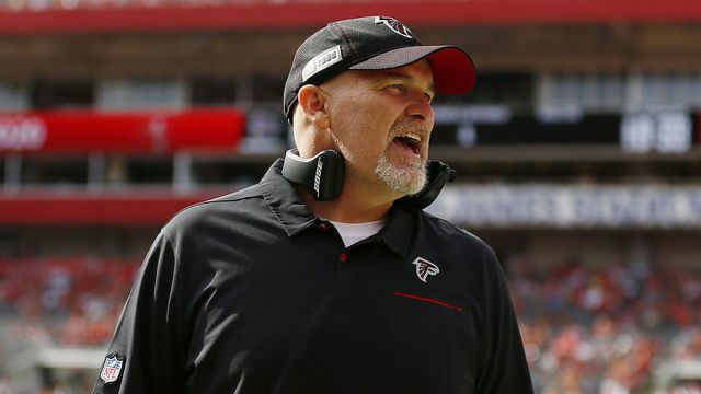 TAMPA, FLORIDA - DECEMBER 29: Head coach Dan Quinn of the Atlanta Falcons reacts against the Tampa Bay Buccaneers during the first half at Raymond James Stadium on December 29, 2019 in Tampa, Florida.