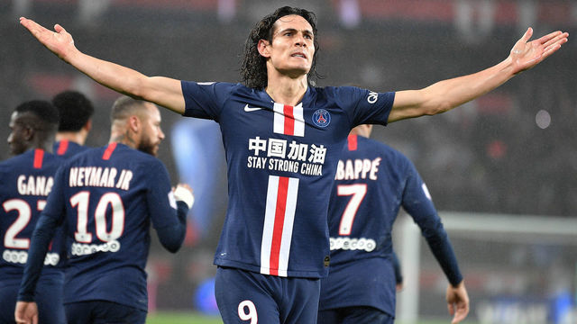 PARIS, Feb. 23, 2020 -- Edinson Cavani of Paris Saint-Germain celebrates during the Ligue 1 football match between Paris Saint-Germain and Bordeaux in Paris, France, Feb. 23, 2020.