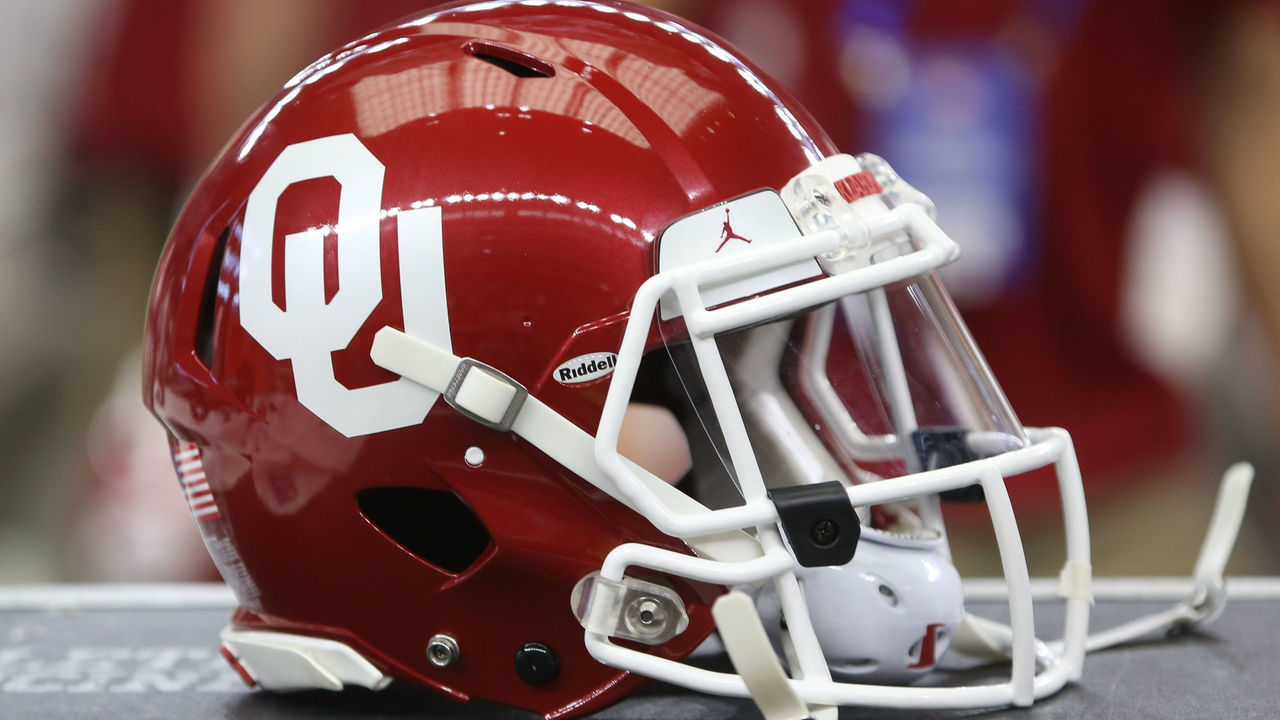 ARLINGTON, TX - DECEMBER 07: An Oklahoma football helmet during the Big 12 Championship Game between the Baylor Bears and the Oklahoma Sooners on December 07, 2019, at AT&T Stadium in Arlington, Texas.