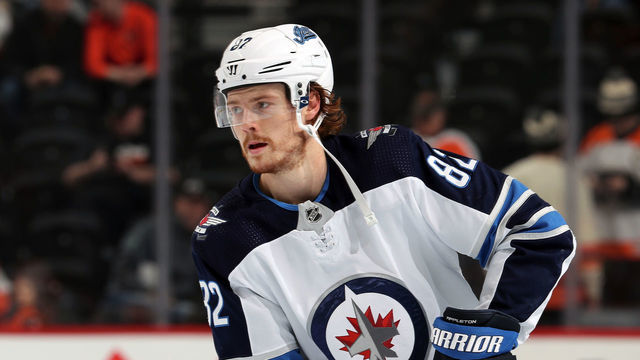 PHILADELPHIA, PA - FEBRUARY 22: Mason Appleton #82 of the Winnipeg Jets warms-up against the Philadelphia Flyers on February 22, 2020 at the Wells Fargo Center in Philadelphia, Pennsylvania.