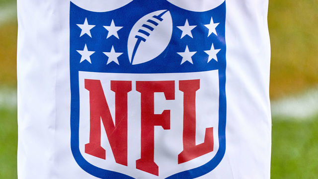 CHICAGO, IL - OCTOBER 08: A detail view of a NFL Crest logo is seen on banner in game action during a NFL game between the Chicago Bears and the Tampa Bay Buccaneers on October 8th, 2020, at Soldier Field in Chicago, IL.