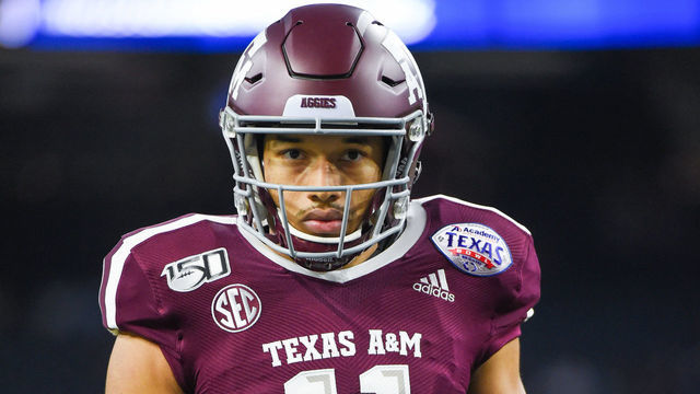 HOUSTON, TX - DECEMBER 27: Texas A&M Aggies quarterback Kellen Mond (11) warms up before the football game between the Oklahoma State Cowboys and Texas A&M Aggies at NRG Stadium on December 27, 2019 in Houston, TX.