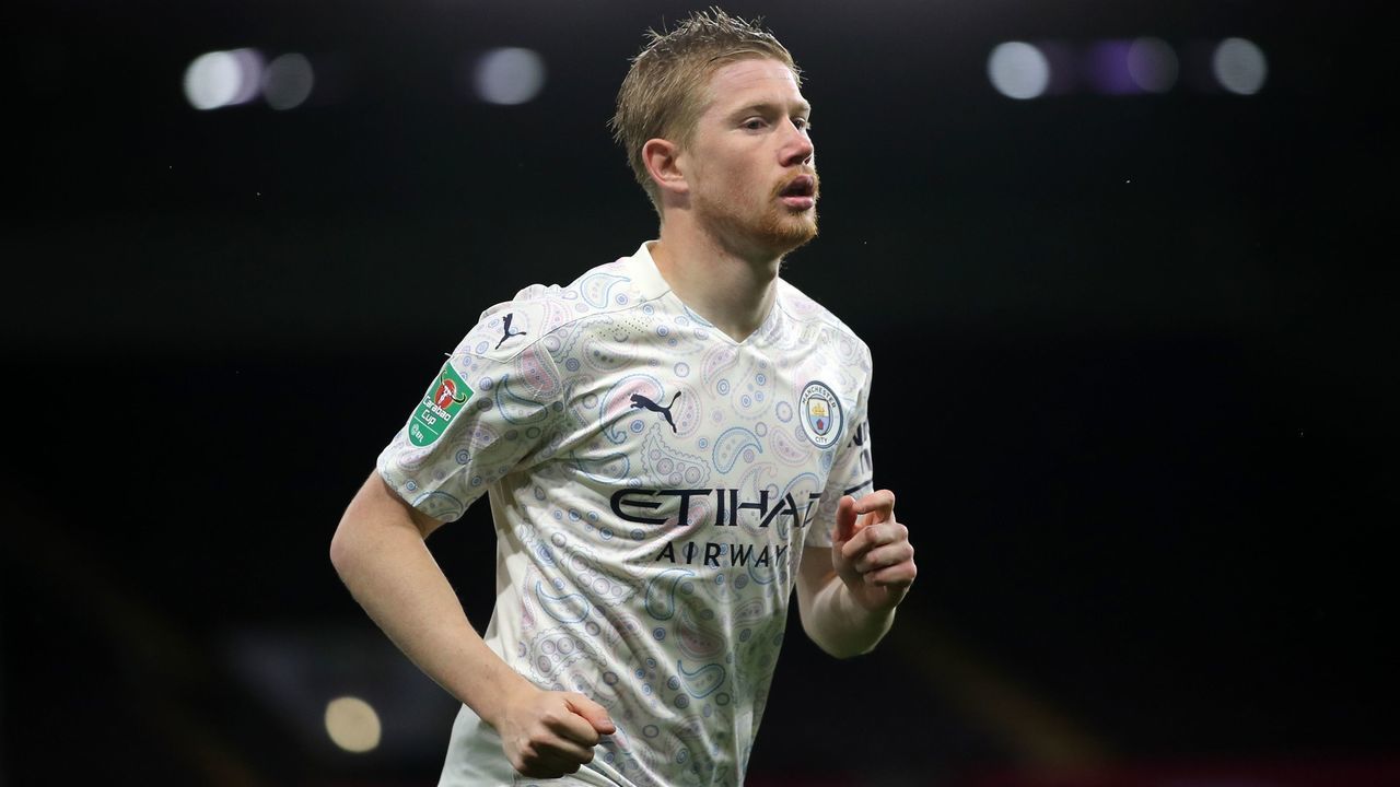 Manchester City's Belgian midfielder Kevin De Bruyne pictured during the English League Cup fourth round football match between Burnley and Manchester City at Turf Moor in Burnley, north west England on September 30, 2020.