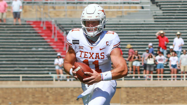 LUBBOCK, TEXAS - SEPTEMBER 26: Quarterback Sam Ehlinger #11 of the Texas Longhorns runs the ball during the first half of the college football game against the Texas Tech Red Raiders on September 26, 2020 at Jones AT&T Stadium in Lubbock, Texas.