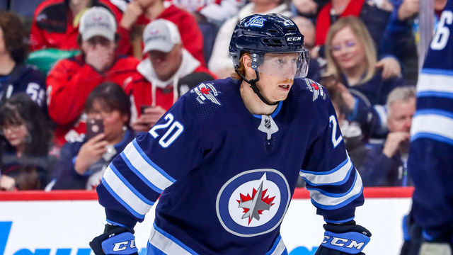 WINNIPEG, MB - FEBRUARY 27: Cody Eakin #20 of the Winnipeg Jets looks on as he gets set for a first period face-off against the Washington Capitals at the Bell MTS Place on February 27, 2020 in Winnipeg, Manitoba, Canada.