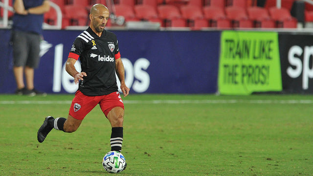 WASHINGTON, DC - SEPTEMBER 12: Federico Higuain #2 of D.C. United moves the ball during a game between New York Red Bulls and D.C. United at Audi Field on September 12, 2020 in Washington, DC.