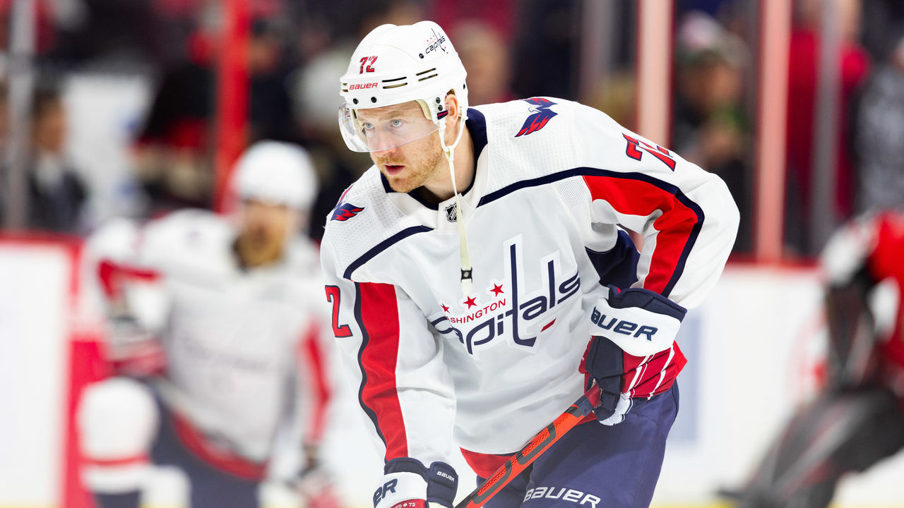 OTTAWA, ON - JANUARY 31: Washington Capitals Center Travis Boyd (72) during warm-up before National Hockey League action between the Washington Capitals and Ottawa Senators on January 31, 2020, at Canadian Tire Centre in Ottawa, ON, Canada.