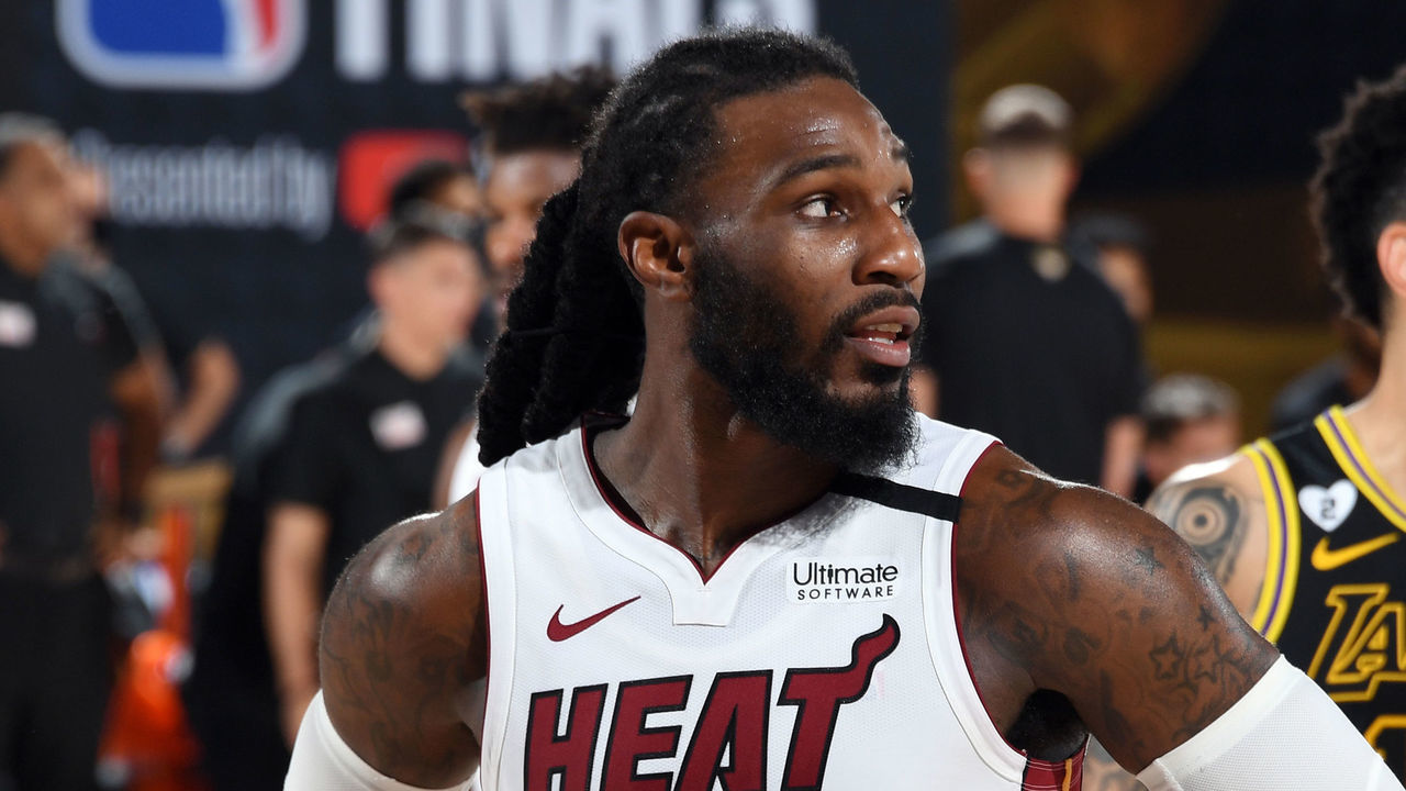 ORLANDO, FL - OCTOBER 9: Jae Crowder #99 of the Miami Heat looks on during the game against the Los Angeles Lakers during Game Five of the NBA Finals on October 9, 2020 at The AdventHealth Arena at ESPN Wide World Of Sports Complex in Orlando, Florida. NOTE TO USER: User expressly acknowledges and agrees that, by downloading and/or using this Photograph, user is consenting to the terms and conditions of the Getty Images License Agreement. Mandatory Copyright Notice: Copyright 2020 NBAE
