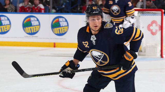 BUFFALO, NY - MARCH 9: Brandon Montour #62 of the Buffalo Sabres skates during an NHL game against the Washington Capitals on March 9, 2020 at KeyBank Center in Buffalo, New York.