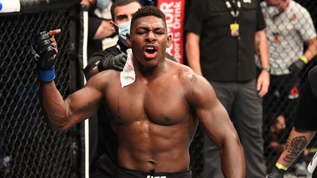 ABU DHABI, UNITED ARAB EMIRATES - OCTOBER 11: Joaquin Buckley celebrates his KO victory over Impa Kasanganay in their middleweight bout during the UFC Fight Night event inside Flash Forum on UFC Fight Island on October 11, 2020 in Abu Dhabi, United Arab Emirates.