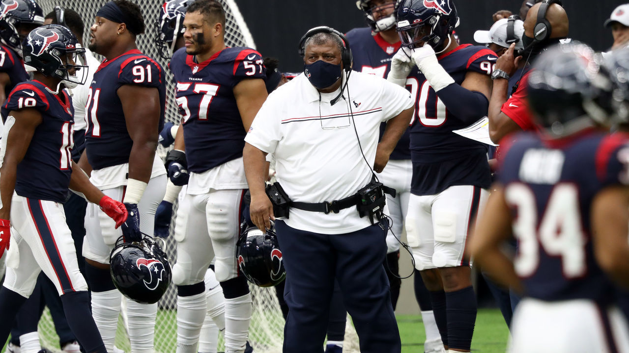 HOUSTON, TEXAS - OCTOBER 11: Interim head coach Romeo Crennel of the Houston Texans during play against the Jacksonville Jaguars in the third quarter at NRG Stadium on October 11, 2020 in Houston, Texas.