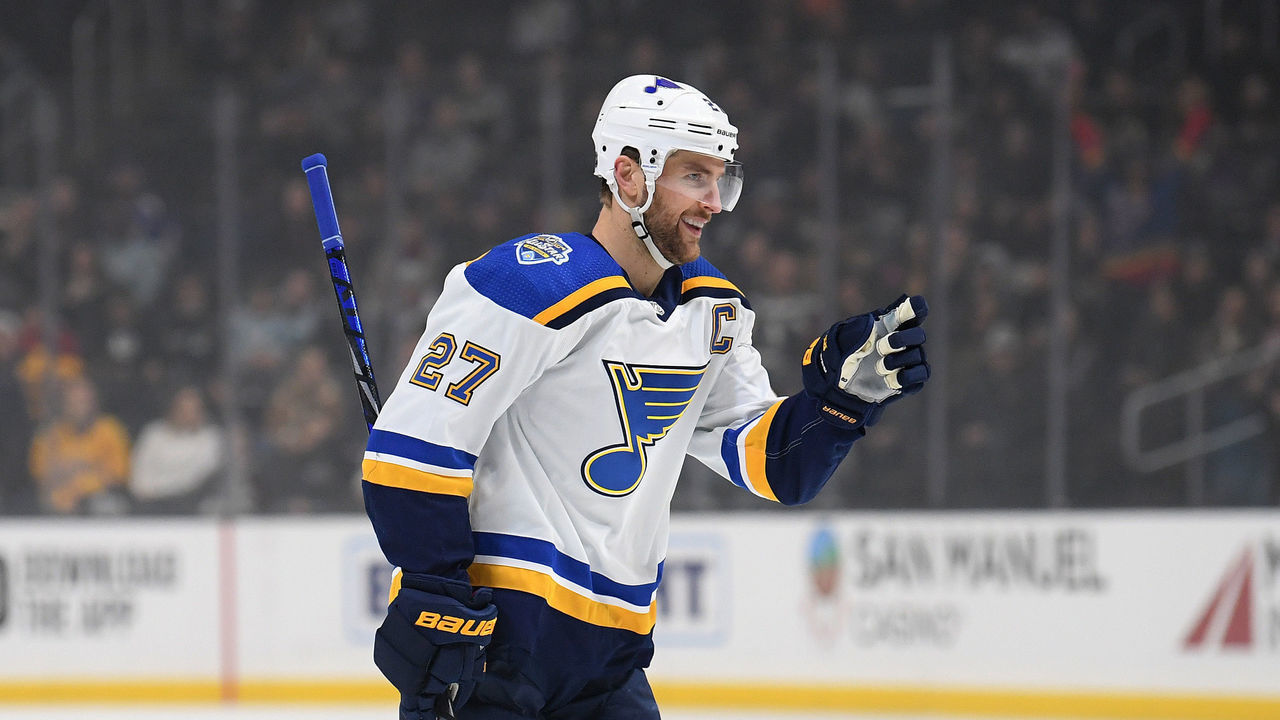 LOS ANGELES, CALIFORNIA - DECEMBER 23: Alex Pietrangelo #27 of the St. Louis Blues reacts to his power play goal, to take a 2-0 lead over the Los Angeles Kings, during the first period at Staples Center on December 23, 2019 in Los Angeles, California.