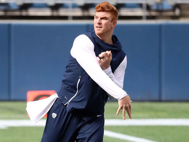 SEATTLE, WASHINGTON - SEPTEMBER 27: Andy Dalton #14 of the Dallas Cowboys warms up before their game against the Seattle Seahawks at CenturyLink Field on September 27, 2020 in Seattle, Washington.