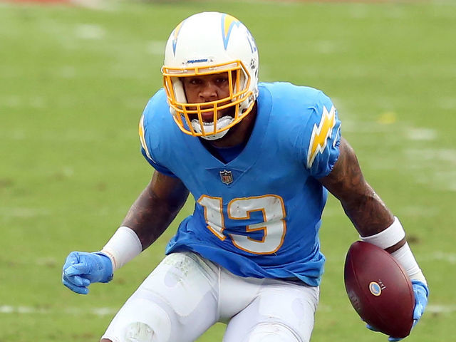 TAMPA, FL - OCTOBER 04: Keenan Allen (13) of the Chargers runs with the ball after the catch during the regular season game between the Los Angeles Chargers and the Tampa Bay Buccaneers on October 04, 2020 at Raymond James Stadium in Tampa, Florida.