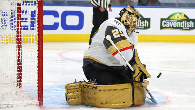 EDMONTON, ALBERTA - AUGUST 30: Goaltender Marc-Andre Fleury #29 of the Vegas Golden Knights makes a save in the first period of Game Four of the Western Conference Second Round of the 2020 NHL Stanley Cup Playoff between the Vegas Golden Knights and the Vancouver Canucks at Rogers Place on August 30, 2020 in Edmonton, Alberta.