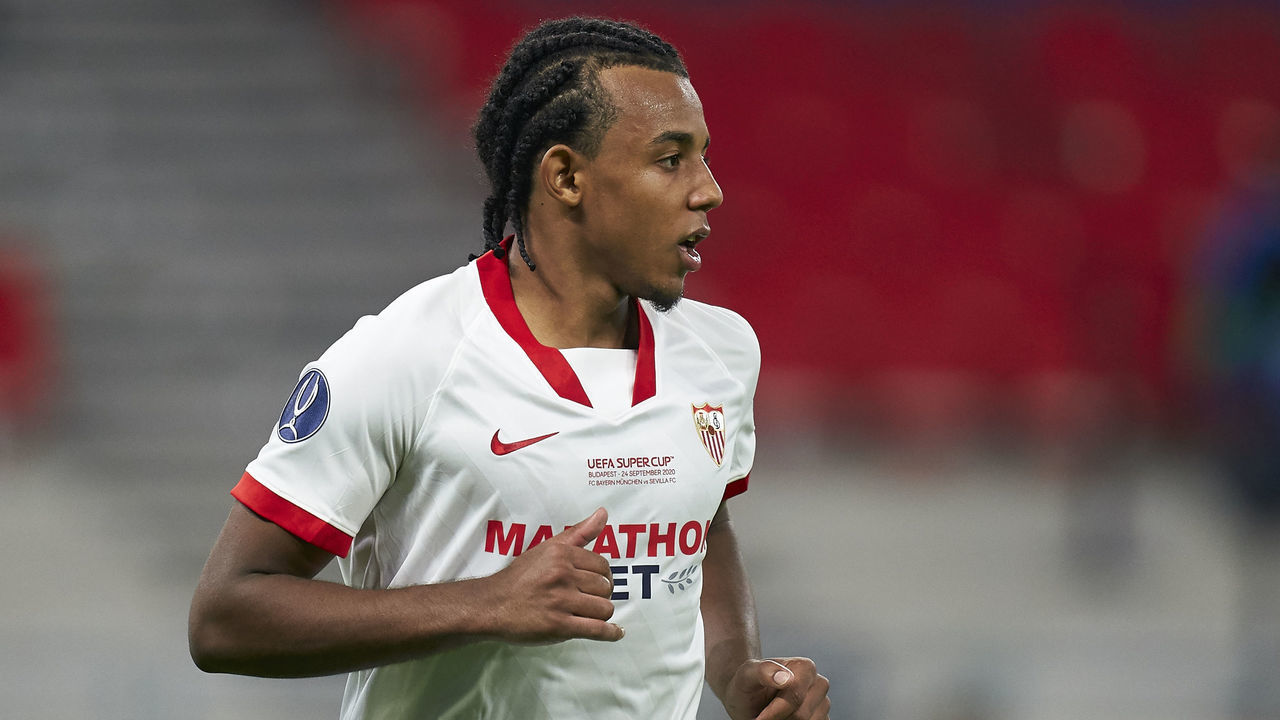 BUDAPEST, HUNGARY - SEPTEMBER 24: Jules Kounde of Sevilla FC looks on during the UEFA Super Cup match between FC Bayern Munich and FC Sevilla at Puskas Arena on September 24, 2020 in Budapest, Hungary. 20,000 fans have been allowed into the ground as COVID-19 restrictions ease.