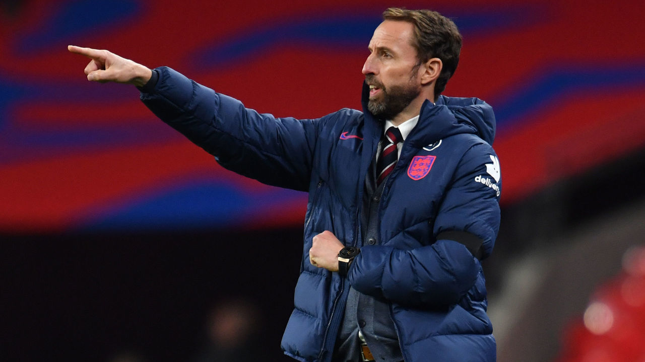 England's manager Gareth Southgate gestures on the touchline during the international friendly football match between England and Wales at Wembley stadium in north London on October 8, 2020.