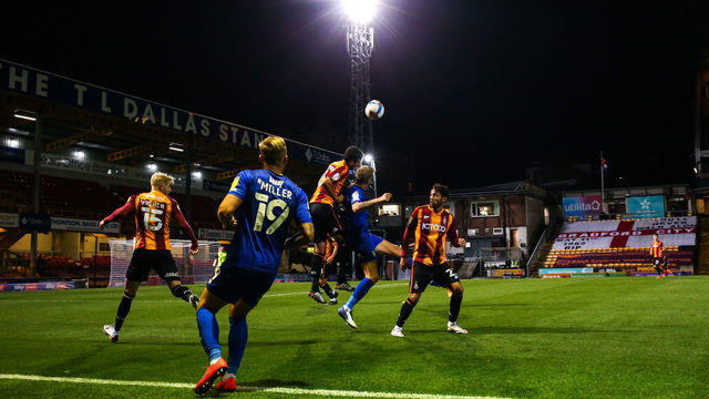 BRADFORD, ENGLAND - OCTOBER 12: A general view of match action at an empty Utilita Energy Stadium, home stadium of Bradford City during the Sky Bet League Two match between Bradford City and Harrogate Town at Northern Commercials Stadium on October 11, 2020 in Bradford, England. Sporting stadiums around the UK remain under strict restrictions due to the Coronavirus Pandemic as Government social distancing laws prohibit fans inside venues resulting in games being played behind closed doors.