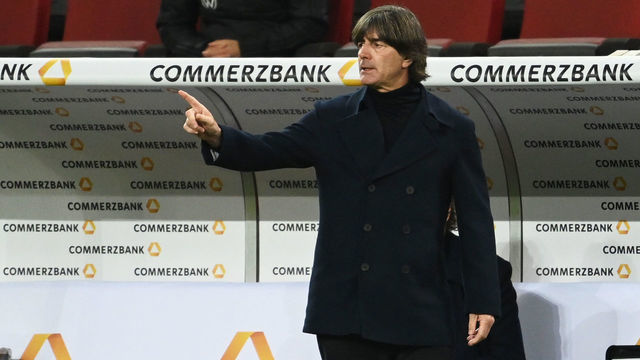13 October 2020, North Rhine-Westphalia, Cologne: Football: Nations League A, Germany - Switzerland, group stage, group 4, 4th matchday in the RheinEnergieStadion. National coach Joachim Löw gives instructions. Photo: Federico Gambarini/dpa
