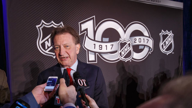OTTAWA, ON - MARCH 17: Ottawa Senators Owner, Governor & Chairman Eugene Melnyk speaks to media during the 2017 Scotiabank NHL 100 Classic announcement at the Chateau Laurier on March 17, 2017 in Ottawa, Ontario, Canada.