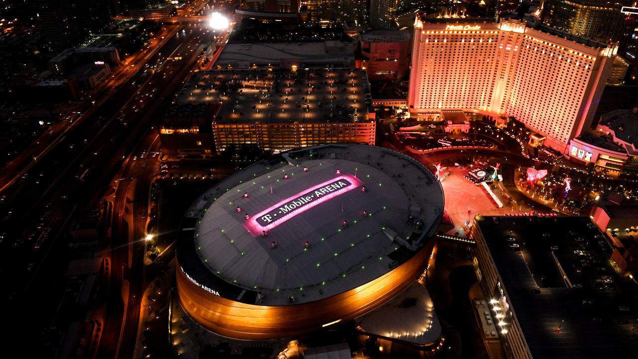Nevada , United States - 25 August 2017; An aerial view of the T-Mobile Arena prior to the super welterweight boxing match between Floyd Mayweather Jr and Conor McGregor at T-Mobile Arena in Las Vegas, USA, on Saturday August 26.