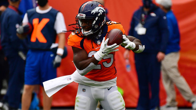 DENVER, CO - SEPTEMBER 27 : Denver Broncos RB Melvin Gordon III is in action during 2nd quarter of the game against Tampa Bay Buccaneers at Empower Field at Mile High in Denver, Colorado on Sunday. September 27, 2020.
