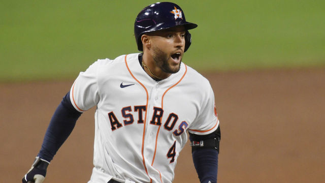 SAN DIEGO, CALIFORNIA - OCTOBER 14: George Springer #4 of the Houston Astros rounds the bases after hitting a two run home run off Tyler Glasnow #20 of the Tampa Bay Rays during the fifth inning in Game Four of the American League Championship Series at PETCO Park on October 14, 2020 in San Diego, California.