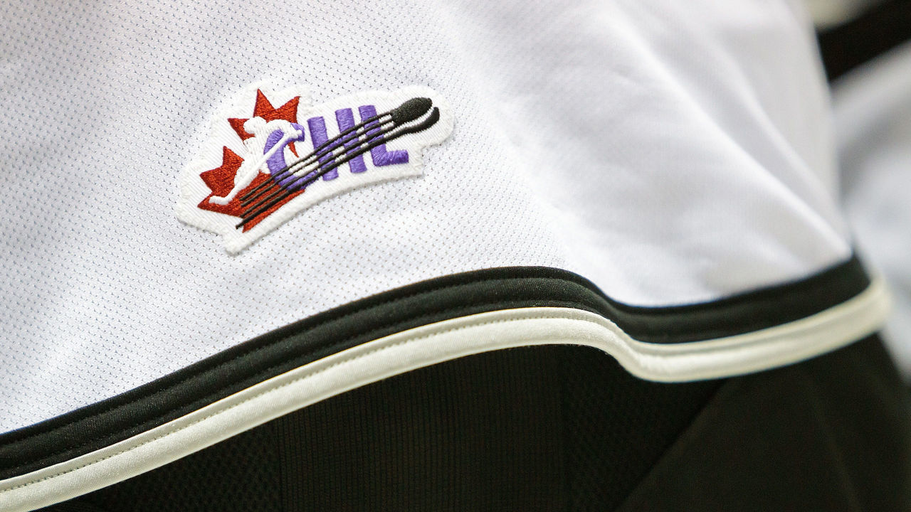 GATINEAU, CANADA - FEBRUARY 28: The CHL logo is seen on the Gatineau Olympiques jersey during the QMJHL game against the Val-D'Or Foreurs on February 28, 2014 at Robert Guertin Arena in Gatineau, Quebec, Canada.