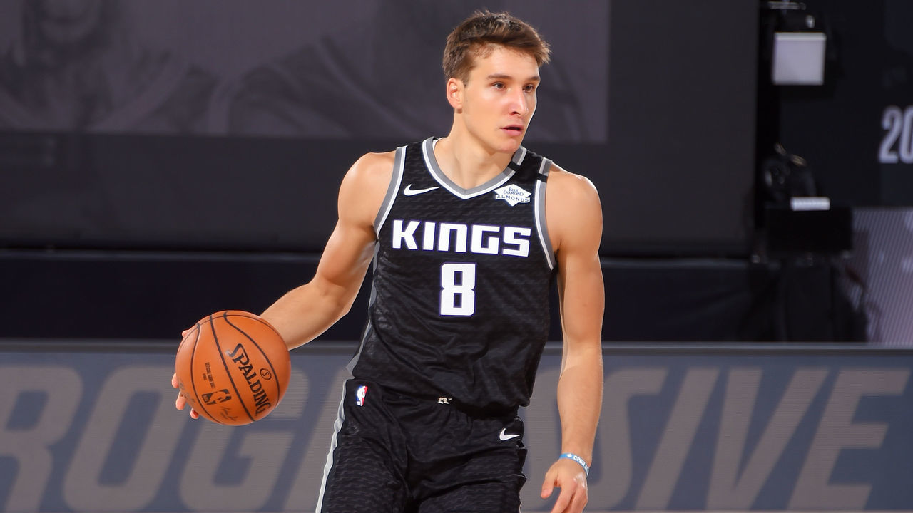 Orlando, FL - AUGUST 9: Bogdan Bogdanovic #8 of the Sacramento Kings handles the ball during the game against the Houston Rockets on August 9, 2020 at The Field House at ESPN Wide World Of Sports Complex in Orlando, Florida. NOTE TO USER: User expressly acknowledges and agrees that, by downloading and/or using this Photograph, user is consenting to the terms and conditions of the Getty Images License Agreement. Mandatory Copyright Notice: Copyright 2020 NBAE