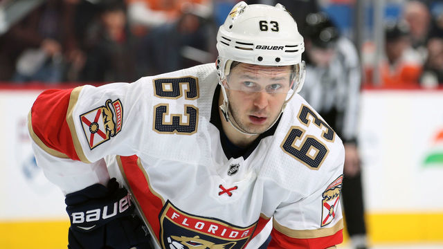 PHILADELPHIA, PA - FEBRUARY 10: Evgenii Dadonov #63 of the Florida Panthers looks on against the Philadelphia Flyers on February 10, 2020 at the Wells Fargo Center in Philadelphia, Pennsylvania.