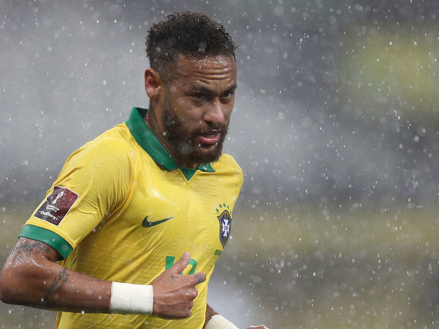 SAO PAULO, BRAZIL - OCTOBER 09: Neymar Jr. of Brazil reacts during a match between Brazil and Bolivia as part of South American Qualifiers for Qatar 2022 at Neo Quimica Arena on October 09, 2020 in Sao Paulo, Brazil.