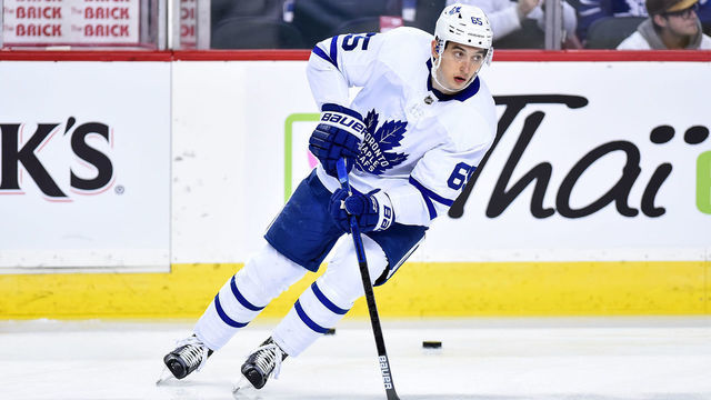 CALGARY, AB - DECEMBER 12: Toronto Maple Leafs Left Wing Ilya Mikheyev (65) warms up before an NHL game where the Calgary Flames hosted the Toronto Maple Leafs on December 12, 2019, at the Scotiabank Saddledome in Calgary, AB.