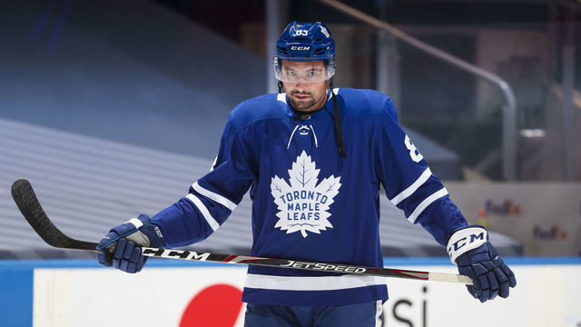 TORONTO, ONTARIO - AUGUST 02: Cody Ceci #83 of the Toronto Maple Leafs warms up before facing the Columbus Blue Jackets in Game One of the Eastern Conference Qualification Round at Scotiabank Arena on August 02, 2020 in Toronto, Ontario.