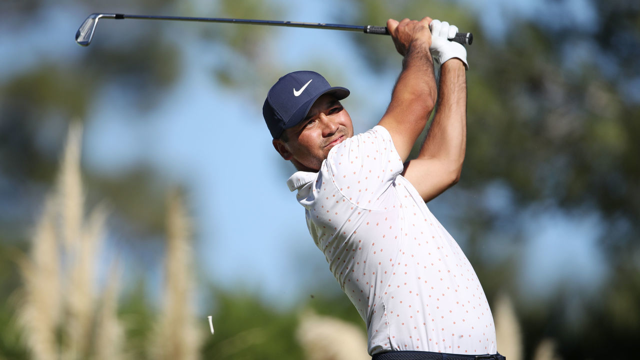 LAS VEGAS, NEVADA - OCTOBER 17: Jason Day of Australia plays his shot from the 13th tee during the third round of The CJ Cup @ Shadow Creek on October 17, 2020 in Las Vegas, Nevada.