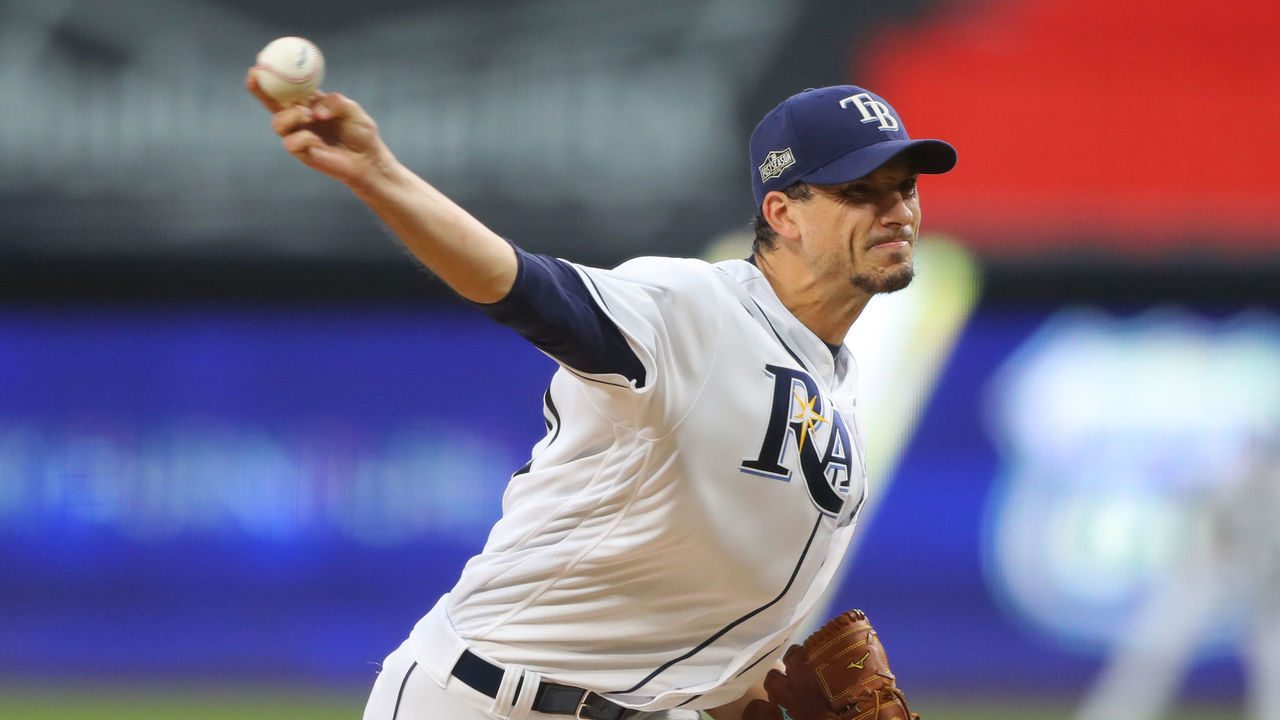 SAN DIEGO, CA - OCTOBER 17: Charlie Morton #50 of the Tampa Bay Rays pitches during Game 7 of the ALCS between the Tampa Bay Rays and the Houston Astros at Petco Park on Saturday, October 17, 2020 in San Diego, California.