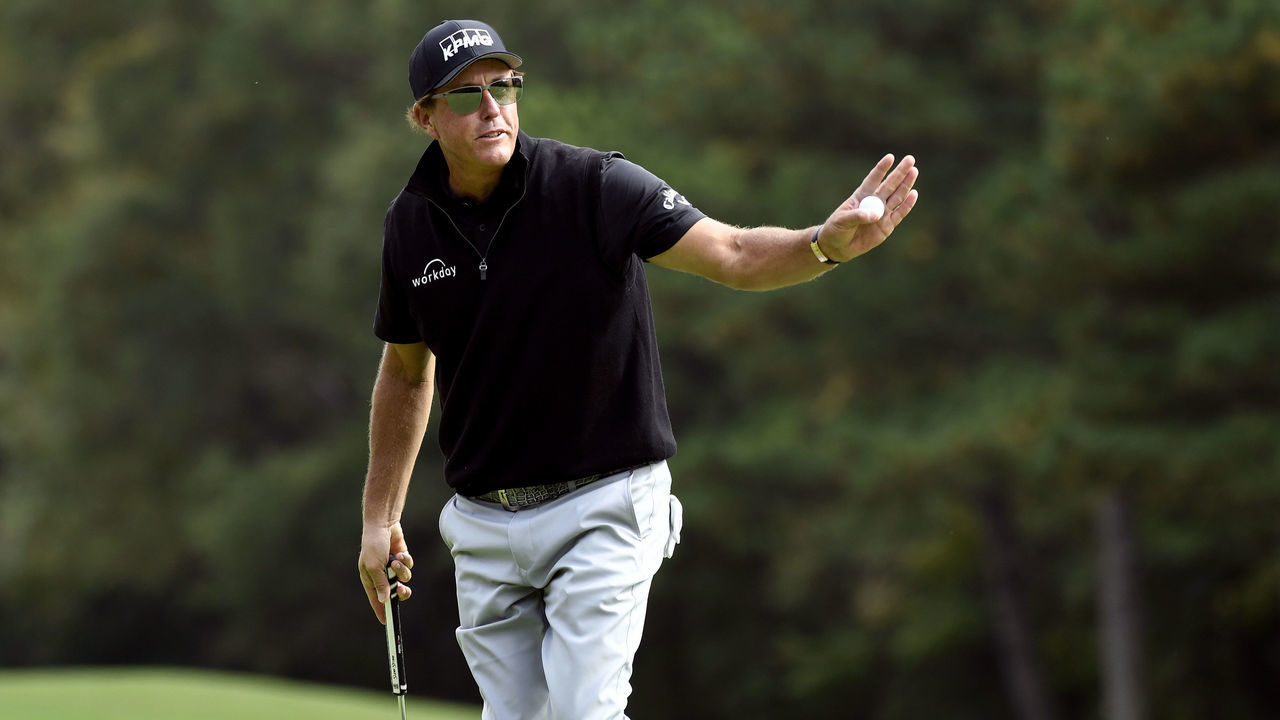 RICHMOND, VA - OCTOBER 18: Phil Mickelson waves after making birdie at the seventh hole during the final round of the PGA TOUR Champions Dominion Energy Charity Classic at The Country Club of Virginia on October 18, 2020 in Richmond, Virginia.