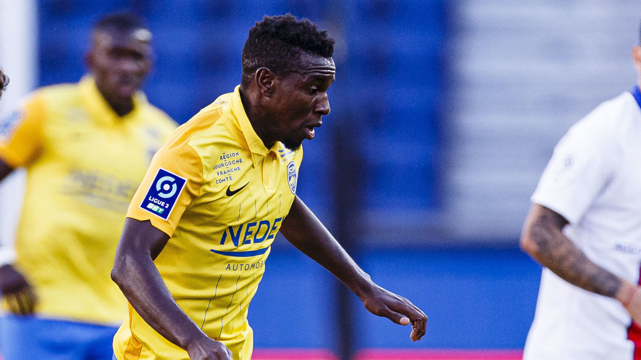 PARIS, FRANCE - AUGUST 05: Ousseynou Thioune of FC Sochaux (R) is chased by #21 Ander Herrera of Paris Saint Germain (L) during the friendly match between Paris Saint-Germain and Sochaux on August 5, 2020 in Paris, France.