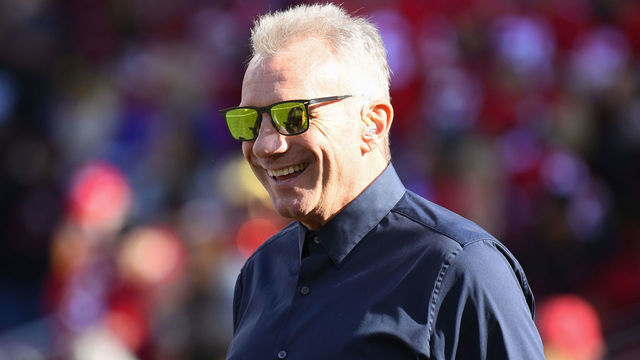 SANTA CLARA, CA - JANUARY 11: Former 49ers quarterback Joe Montana looks on during the NFC Divisional Playoff game between the Minnesota Vikings and the San Francisco 49ers on January 11, 2020, at Levi's Stadium in Santa Clara, CA.