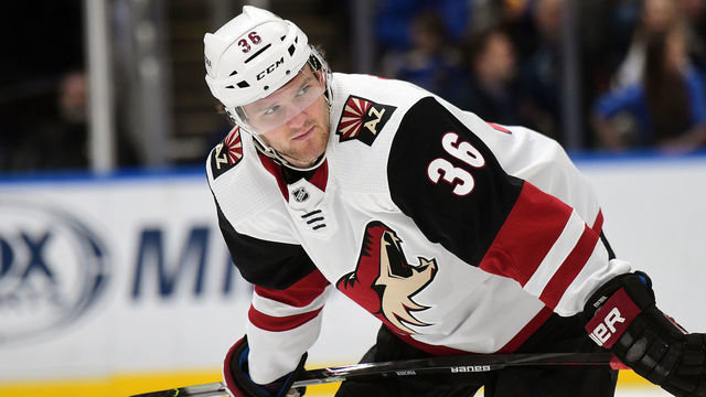 ST. LOUIS, MO - FEBRUARY 20: Arizona Coyotes rightwing Christian Fischer (36) during an NHL game between the Arizona Coyotes and the St. Louis Blues, on February 20, 2020, at Enterprise Center, St. Louis, MO. Photo by Keith Gillett/Icon Sportswire via Getty Images)