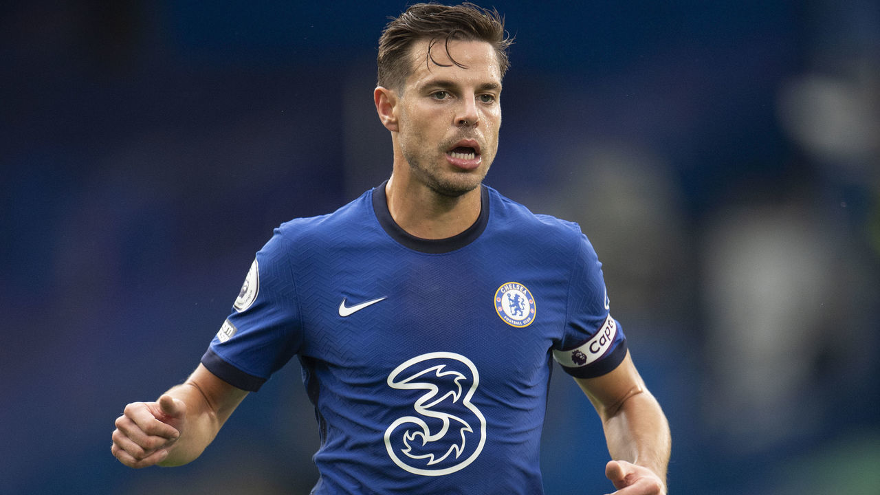 LONDON, ENGLAND - OCTOBER 03: César Azpilicueta of Chelsea during the Premier League match between Chelsea and Crystal Palace at Stamford Bridge on October 03, 2020 in London, England. Sporting stadiums around the UK remain under strict restrictions due to the Coronavirus Pandemic as Government social distancing laws prohibit fans inside venues resulting in games being played behind closed doors.