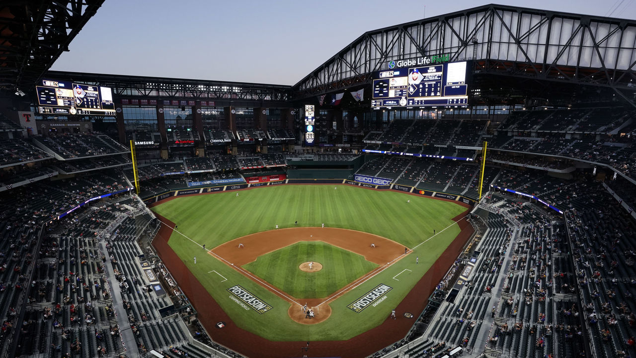 ARLINGTON, TX - OCTOBER 14: A general view of game action during Game 3 of the NLCS between the Atlanta Braves and the Los Angeles Dodgers at Globe Life Field on Wednesday, October 14, 2020 in Arlington, Texas.