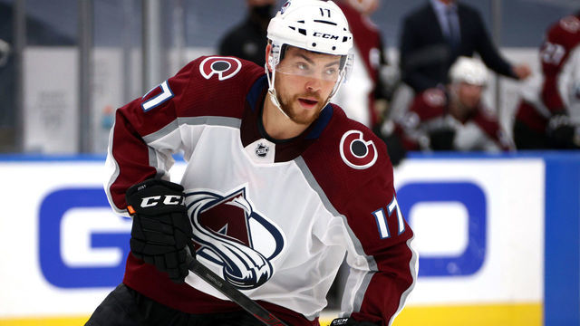 EDMONTON, ALBERTA - AUGUST 15: Tyson Jost #17 of the Colorado Avalanche plays against the Arizona Coyotes during the third period of Game Three of the Western Conference First Round of the 2020 NHL Stanley Cup Playoff at Rogers Place on August 15, 2020 in Edmonton, Alberta.