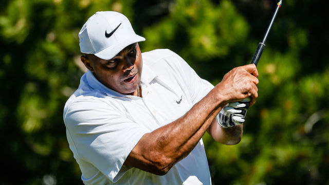 STATELINE, NEVADA - JULY 12: Charles Barkley watches the ball while driving to start the first round of of the 2019 American Century Championship at Edgewood Tahoe Golf Course on July 12, 2019 in Stateline, Nevada.