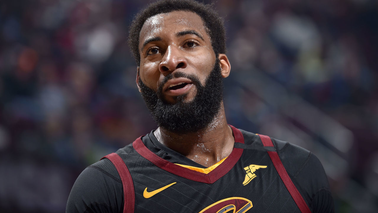 CLEVELAND, OH - MARCH 8: Andre Drummond #3 of the Cleveland Cavaliers looks on during the game against the San Antonio Spurs on March 8, 2020 at Rocket Mortgage FieldHouse in Cleveland, Ohio. NOTE TO USER: User expressly acknowledges and agrees that, by downloading and/or using this Photograph, user is consenting to the terms and conditions of the Getty Images License Agreement. Mandatory Copyright Notice: Copyright 2020 NBAE