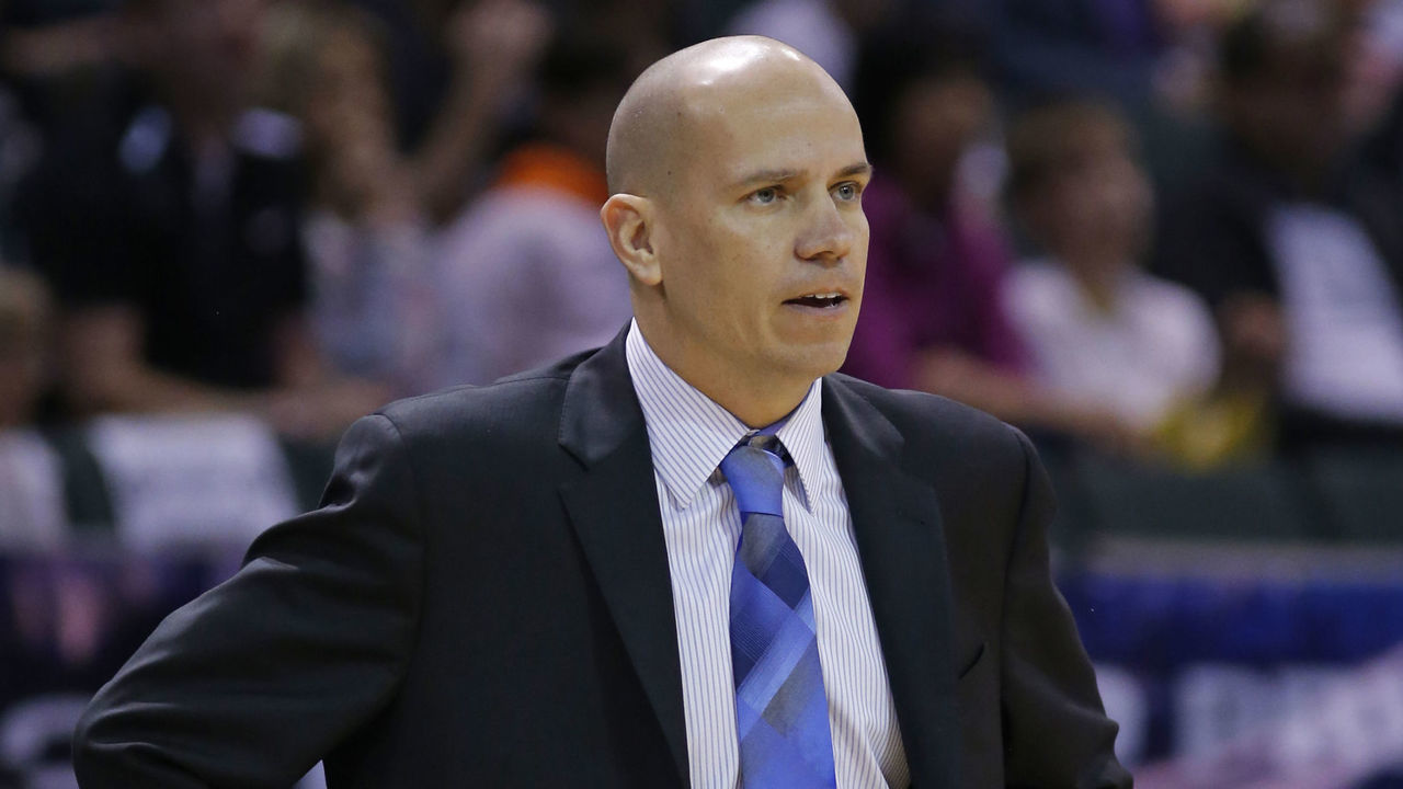 CEDAR PARK, TX - April 11: Nate Bjorkgren, head coach of the Bakersfield Jam during the game against the Austin Spurs in game two of the 2015 D-League playoffs at the Cedar Park Center on April 11, 2015 in Cedar Park, Texas. NOTE TO USER: User expressly acknowledges and agrees that, by downloading and/or using this photograph, user is consenting to the terms and conditions of the Getty Images License Agreement. Mandatory Copyright Notice: Copyright 2015NBAE