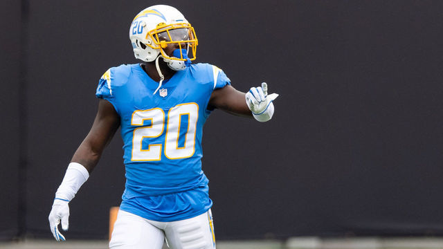 TAMPA, FLORIDA - OCTOBER 04: Desmond King #20 of the Los Angeles Chargers looks on during the first quarter of a game against the Tampa Bay Buccaneers at Raymond James Stadium on October 04, 2020 in Tampa, Florida.