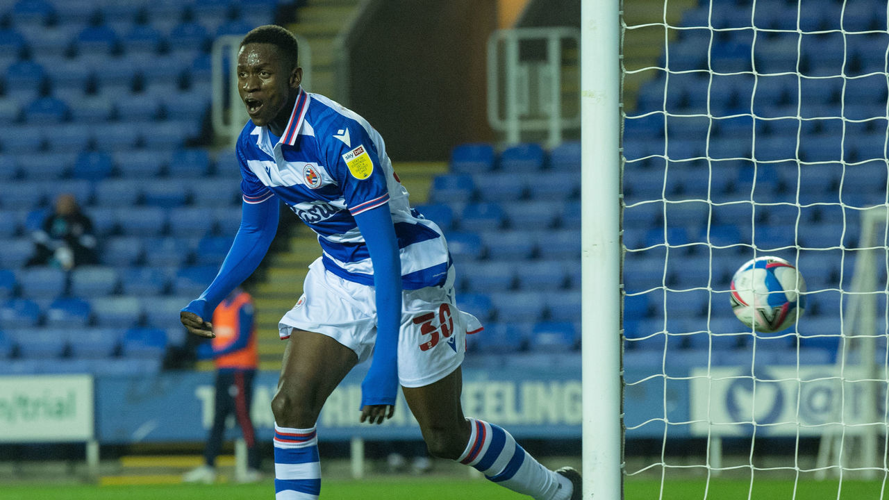 READING, ENGLAND - OCTOBER 20: Reading's Lucas Joao celebrates scoring the opening goal during the Sky Bet Championship match between Reading and Wycombe Wanderers at Madejski Stadium on October 20, 2020 in Reading, England.