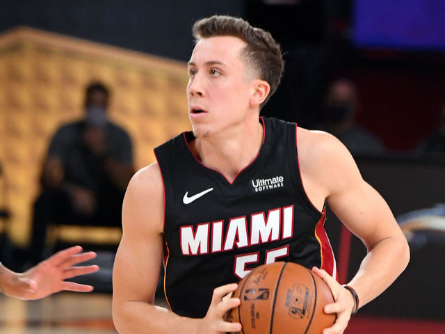 ORLANDO, FL - OCTOBER 6: Duncan Robinson #55 of the Miami Heat handles the ball during the game against the Los Angeles Lakers during Game Four of the NBA Finals on October 6, 2020 at The AdventHealth Arena at ESPN Wide World Of Sports Complex in Orlando, Florida. NOTE TO USER: User expressly acknowledges and agrees that, by downloading and/or using this Photograph, user is consenting to the terms and conditions of the Getty Images License Agreement. Mandatory Copyright Notice: Copyright 2020 NBAE