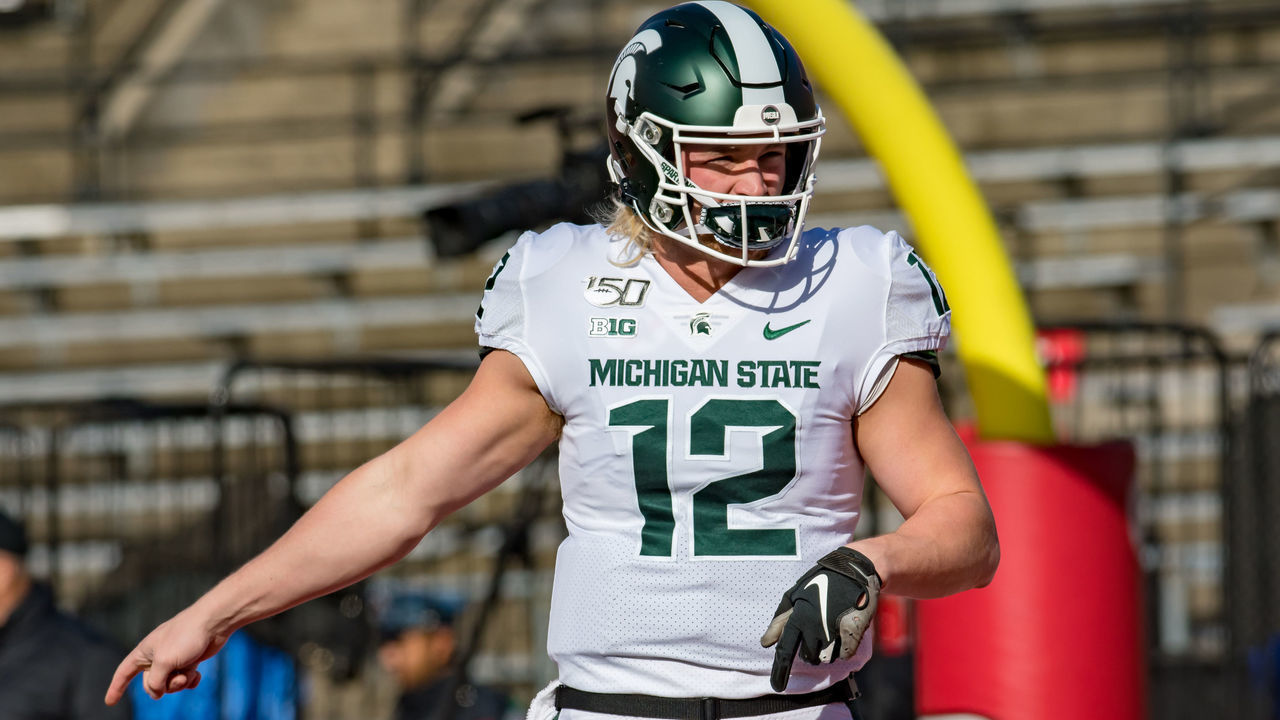 PISCATAWAY, NJ - NOVEMBER 23: Michigan State Spartans quarterback Rocky Lombardi (12) during the college football game between the Michigan State Spartans and Rutgers Scarlet Knights on November 23, 2019 at SHI Stadium in Piscataway, NJ